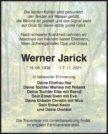 Traueranzeige von Werner Jarick von lausitzer_rundschau