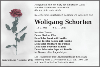 Traueranzeige von Wolfgang Schorten von lausitzer_rundschau