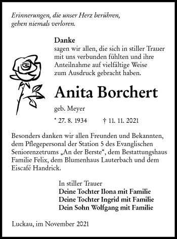 Traueranzeige von Anita Borchert von lausitzer_rundschau