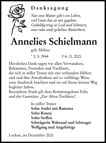 Traueranzeige von Annelies Schielmann von lausitzer_rundschau