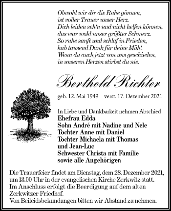 Traueranzeige von Berthold Richter von lausitzer_rundschau