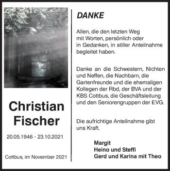 Traueranzeige von Christian Fischer von lausitzer_rundschau
