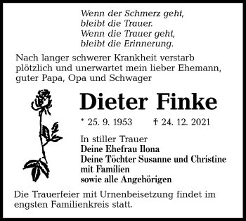 Traueranzeige von Dieter Finke von lausitzer_rundschau