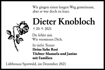 Traueranzeige von Dieter Knobloch von lausitzer_rundschau