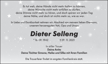 Traueranzeige von Dieter Selleng von lausitzer_rundschau