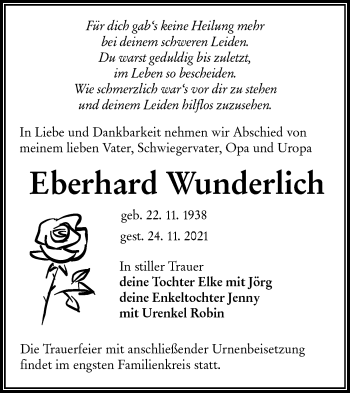 Traueranzeige von Eberhard Wunderlich von lausitzer_rundschau