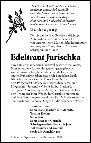 Traueranzeige von Edeltraut Jurischka von lausitzer_rundschau