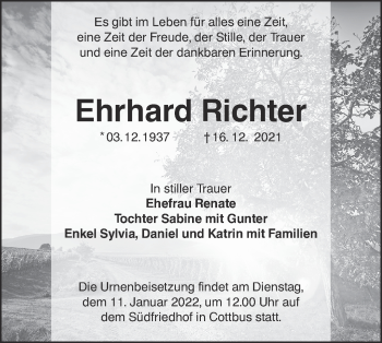 Traueranzeige von Ehrhard Richter von lausitzer_rundschau