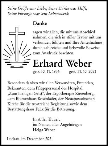 Traueranzeige von Erhard Weber von lausitzer_rundschau