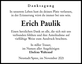 Traueranzeige von Erich Paulik von lausitzer_rundschau