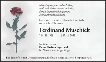 Traueranzeige von Ferdinand Muschick von lausitzer_rundschau