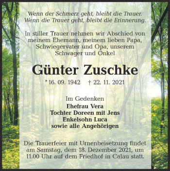 Traueranzeige von Günter Zuschke von lausitzer_rundschau