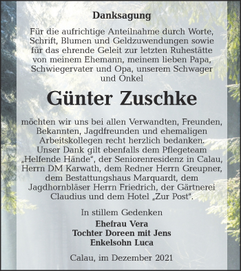 Traueranzeige von Günter Zuschke von lausitzer_rundschau