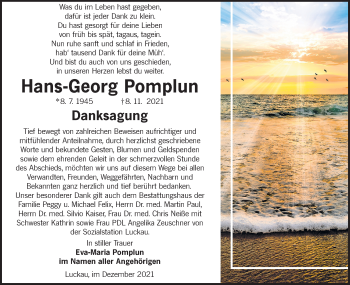 Traueranzeige von Hans-Georg Pomplun von lausitzer_rundschau