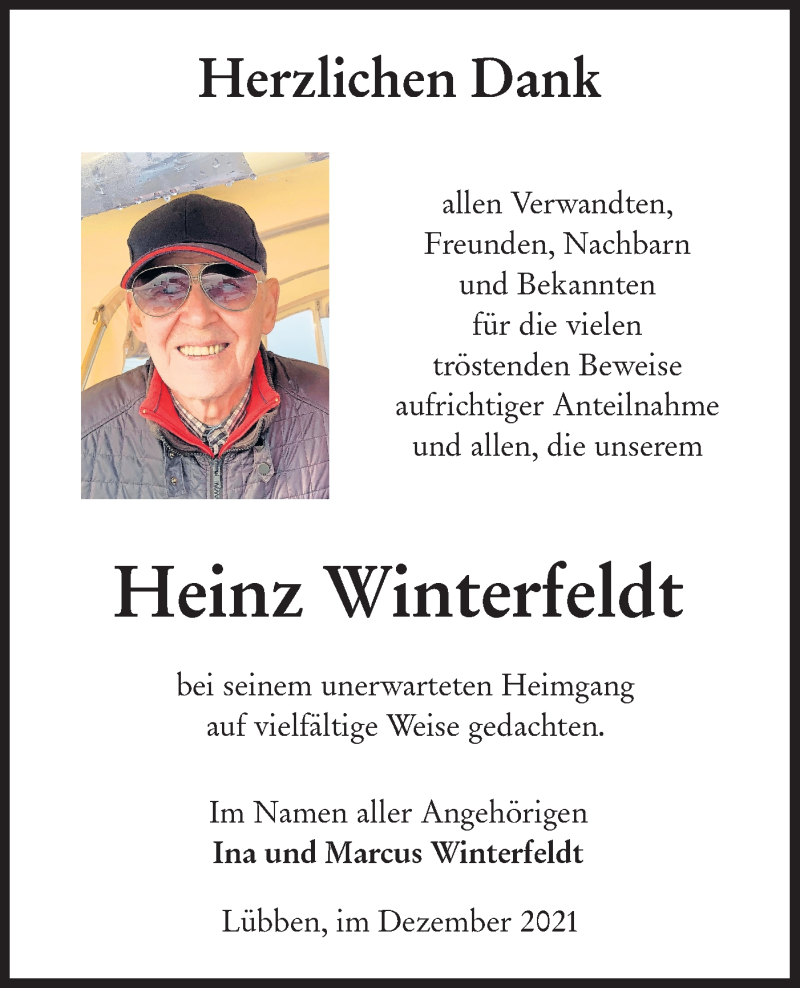  Traueranzeige für Heinz Winterfeldt vom 04.12.2021 aus lausitzer_rundschau