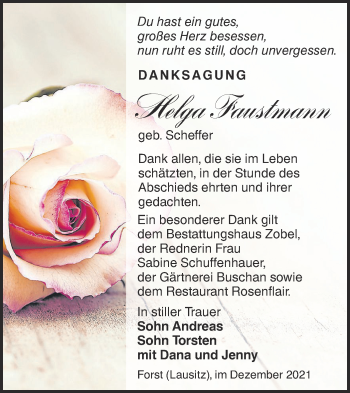 Traueranzeige von Helga Faustmann von lausitzer_rundschau