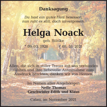 Traueranzeige von Helga Noack von lausitzer_rundschau