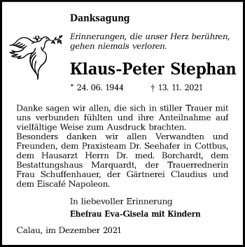 Traueranzeige von Klaus-Peter Stephan von lausitzer_rundschau