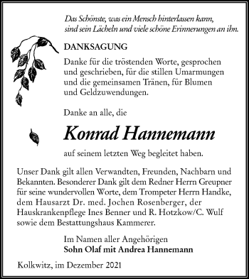 Traueranzeige von Konrad Hannemann von lausitzer_rundschau
