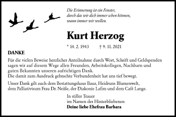 Traueranzeige von Kurt Herzog von lausitzer_rundschau
