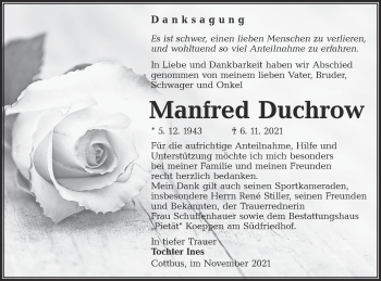 Traueranzeige von Manfred Duchrow von lausitzer_rundschau