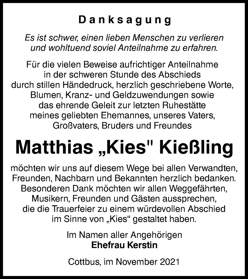  Traueranzeige für Matthias  Kießling vom 04.12.2021 aus lausitzer_rundschau