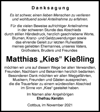Traueranzeige von Matthias  Kießling von lausitzer_rundschau