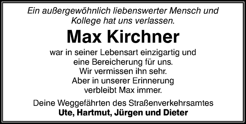  Traueranzeige für Max Kirchner vom 30.12.2021 aus lausitzer_rundschau