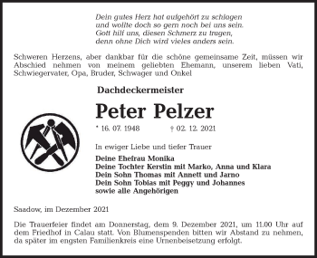 Traueranzeige von Peter Pelzer von lausitzer_rundschau