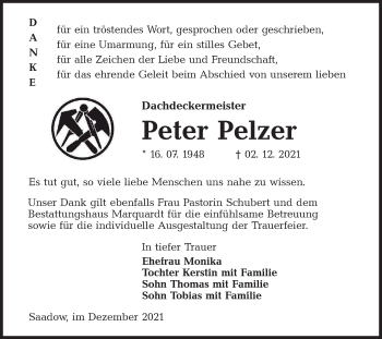 Traueranzeige von Peter Pelzer von lausitzer_rundschau