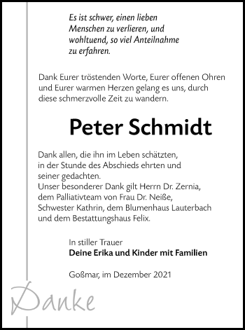 Traueranzeige von Peter Schmidt von lausitzer_rundschau