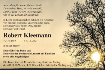 Traueranzeige von Robert Kleemann von lausitzer_rundschau