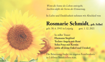 Traueranzeige von Rosmarie Schmidt von lausitzer_rundschau