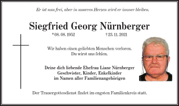 Traueranzeige von Siegfried Georg Nürnberger von lausitzer_rundschau