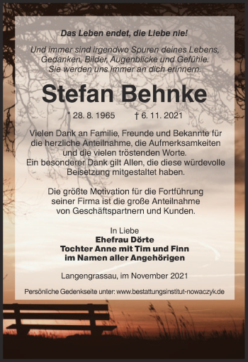 Traueranzeige von Stefan Behnke von lausitzer_rundschau