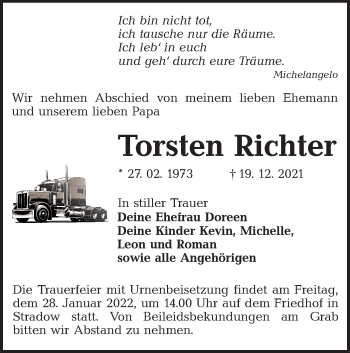 Traueranzeige von Torsten Richter von lausitzer_rundschau