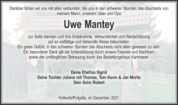 Traueranzeige von Uwe Mantey von lausitzer_rundschau
