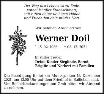 Traueranzeige von Werner Doil von lausitzer_rundschau
