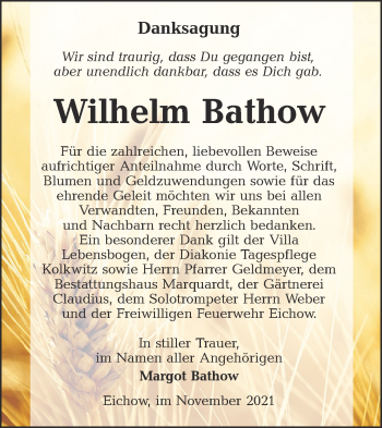 Traueranzeige von Wilhelm Bathow von lausitzer_rundschau