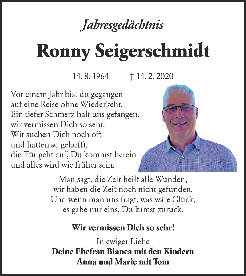  Traueranzeige für Ronny Seigerschmidt vom 15.02.2021 aus LAUSITZER_RUNDSCHAU