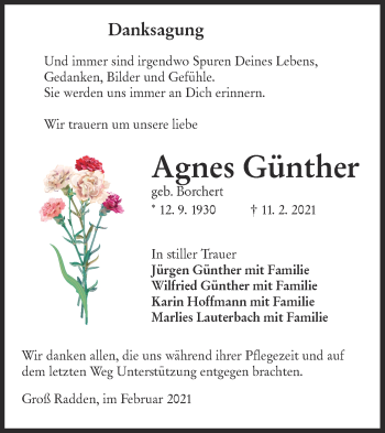 Traueranzeige von Agnes Günther von lausitzer_rundschau