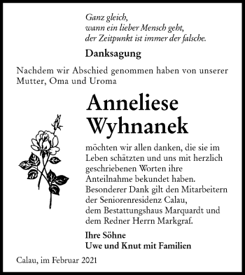 Traueranzeige von Anneliese Wyhnanek von lausitzer_rundschau