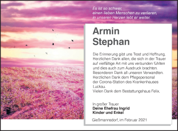 Traueranzeige von Armin Stephan von lausitzer_rundschau