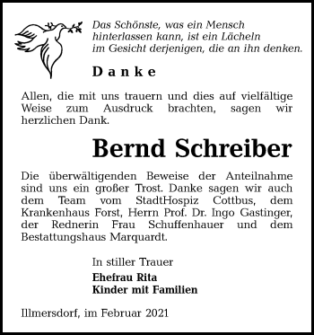 Traueranzeige von Bernd Schreiber von lausitzer_rundschau