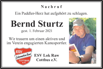 Traueranzeige von Bernd Sturz von lausitzer_rundschau