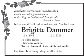 Traueranzeige von Brigitte Dammer von lausitzer_rundschau