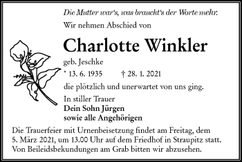 Traueranzeige von Charlotte Winkler von lausitzer_rundschau
