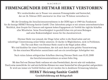 Traueranzeige von Dietmar Herkt von lausitzer_rundschau