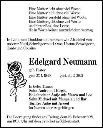 Traueranzeige von Edelgard Neumann von lausitzer_rundschau