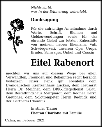 Traueranzeige von Eitel Rabenort von lausitzer_rundschau